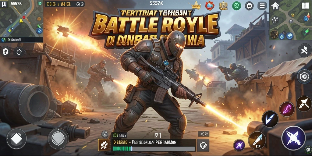 Screenshot gameplay 555ZK menampilkan aksi pertempuran yang mendebarkan.
