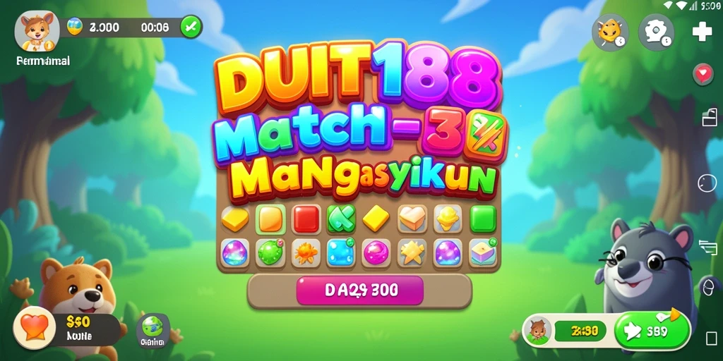 Tangkapan layar utama DUIT188 menampilkan gameplay Match-3 yang seru.
