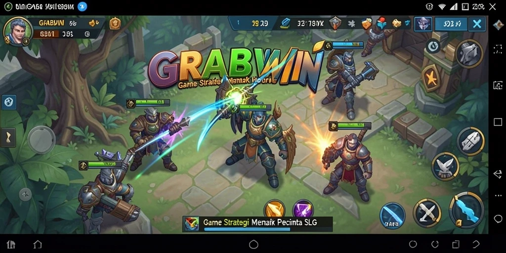 Tangkapan layar gameplay GRABWIN yang menampilkan strategi pertempuran yang intens.