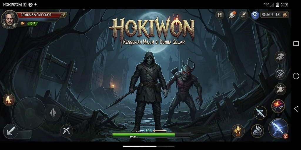 Screenshot HOKIWON menampilkan suasana mencekam saat karakter berusaha bertahan hidup dari kegelapan.