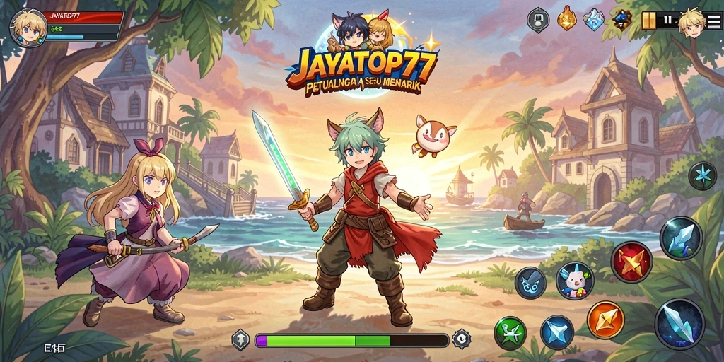 Tampilan gameplay JAYATOP77 menunjukkan aksi karakter anime yang dinamis.