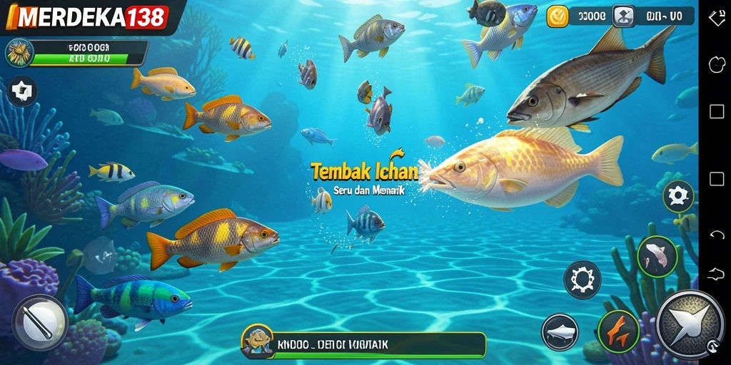 Tampilan gameplay MERDEKA138 dengan aksi Tembak Ikan yang menarik.
