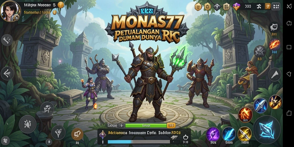 Screenshot utama MONAS77 menampilkan pertarungan RPG yang mendebarkan.