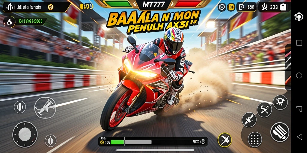 Gameplay seru dengan balapan motor di berbagai trek.