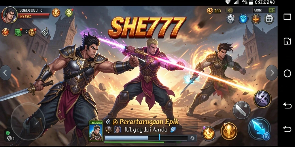 Tangkapan layar utama SHE777 menampilkan aksi pertarungan yang mendebarkan.