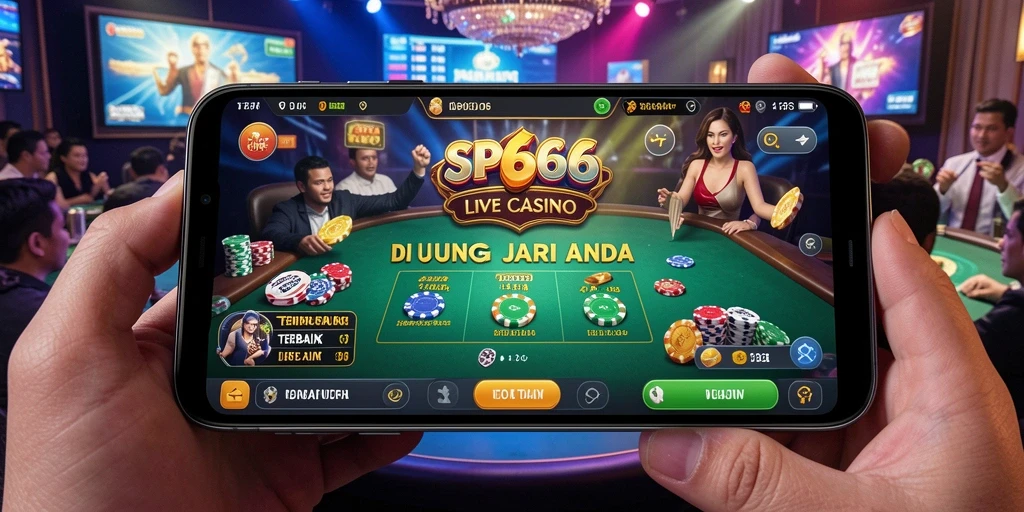 Tangkapan layar SP666 menampilkan dealer profesional di tengah permainan Live Casino.