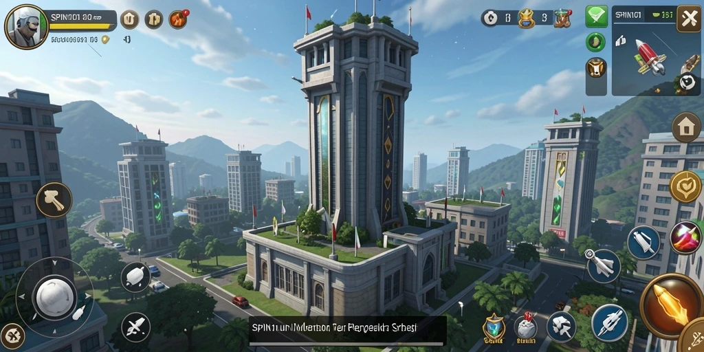 Tampilan gameplay SPIN101 dengan menara dan musuh yang beraksi.
