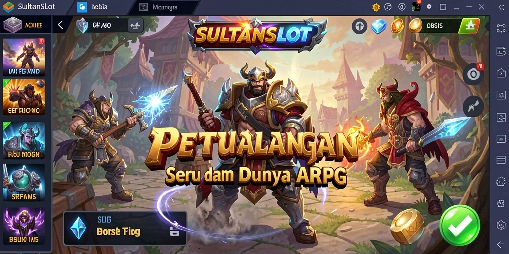 Screenshot menampilkan pertarungan epik dalam game ARPG SULTANSLOT.